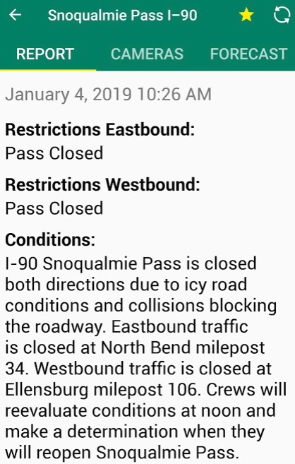 snoqualmie pass closed both directions