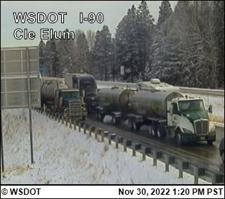 I-90 Snoqualmie Pass WSDOT camera shot showing traffic stopped