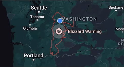 Blizzard warning I-90 Cascades